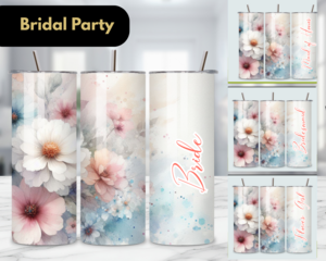 Personalized floral bridesmaid tumbler
Soft pink flower girl tumbler with ribbon
Tumbler with watercolor roses